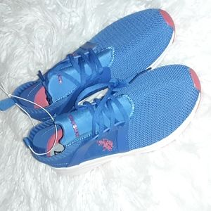ladies light sneakers blue white sole stretch soft slip on.